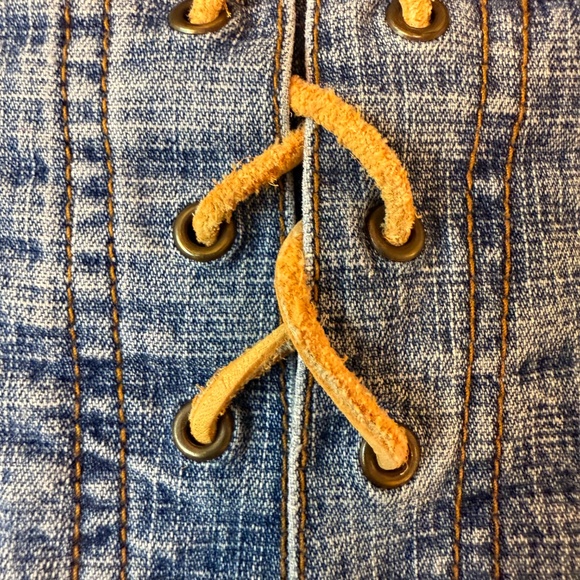 Denim Mini Skirt Leather Lace-Up Front - Picture 6 of 8